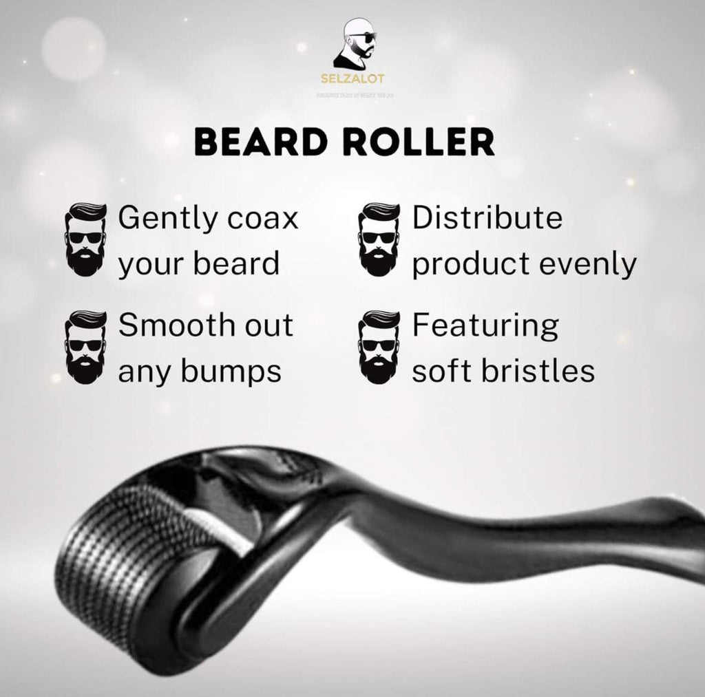 "Beard Growth Kit contents laid out, including wash and serum"