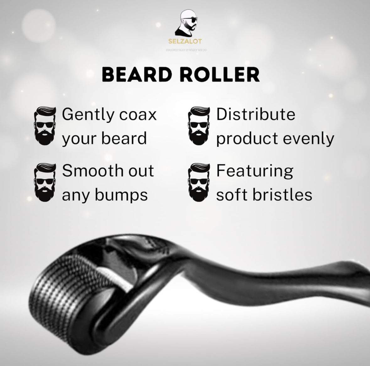 "Beard Growth Kit contents laid out, including wash and serum"