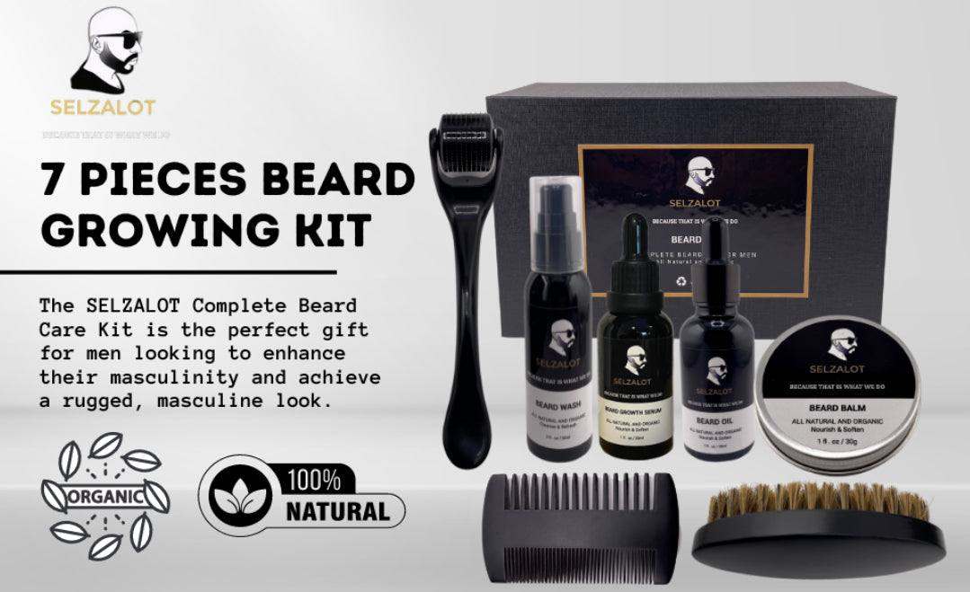 SELZALOT Beard Growth Kit – 7-Piece Men’s Grooming Set