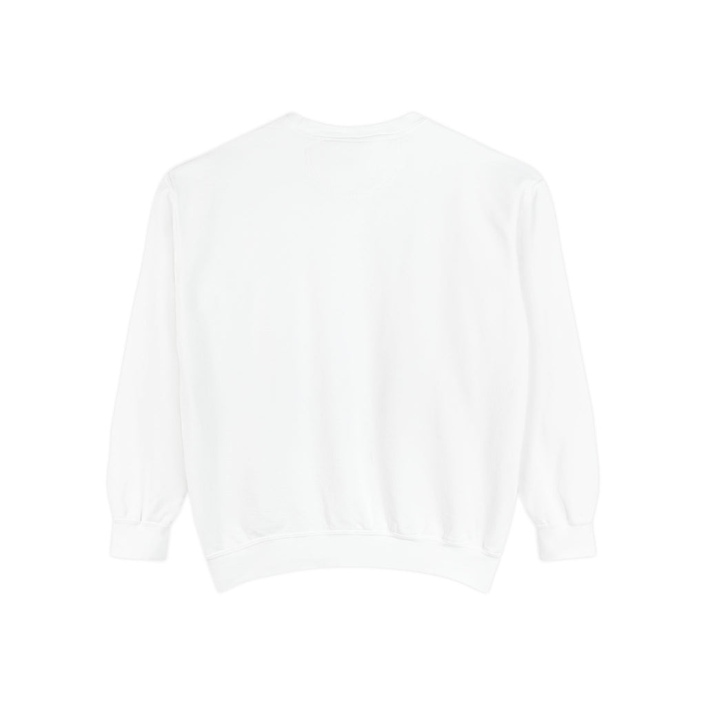"Garment-dyed sweatshirt fabric close-up showing washed color and texture"