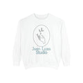 "Unisex garment-dyed sweatshirt, front view in white"