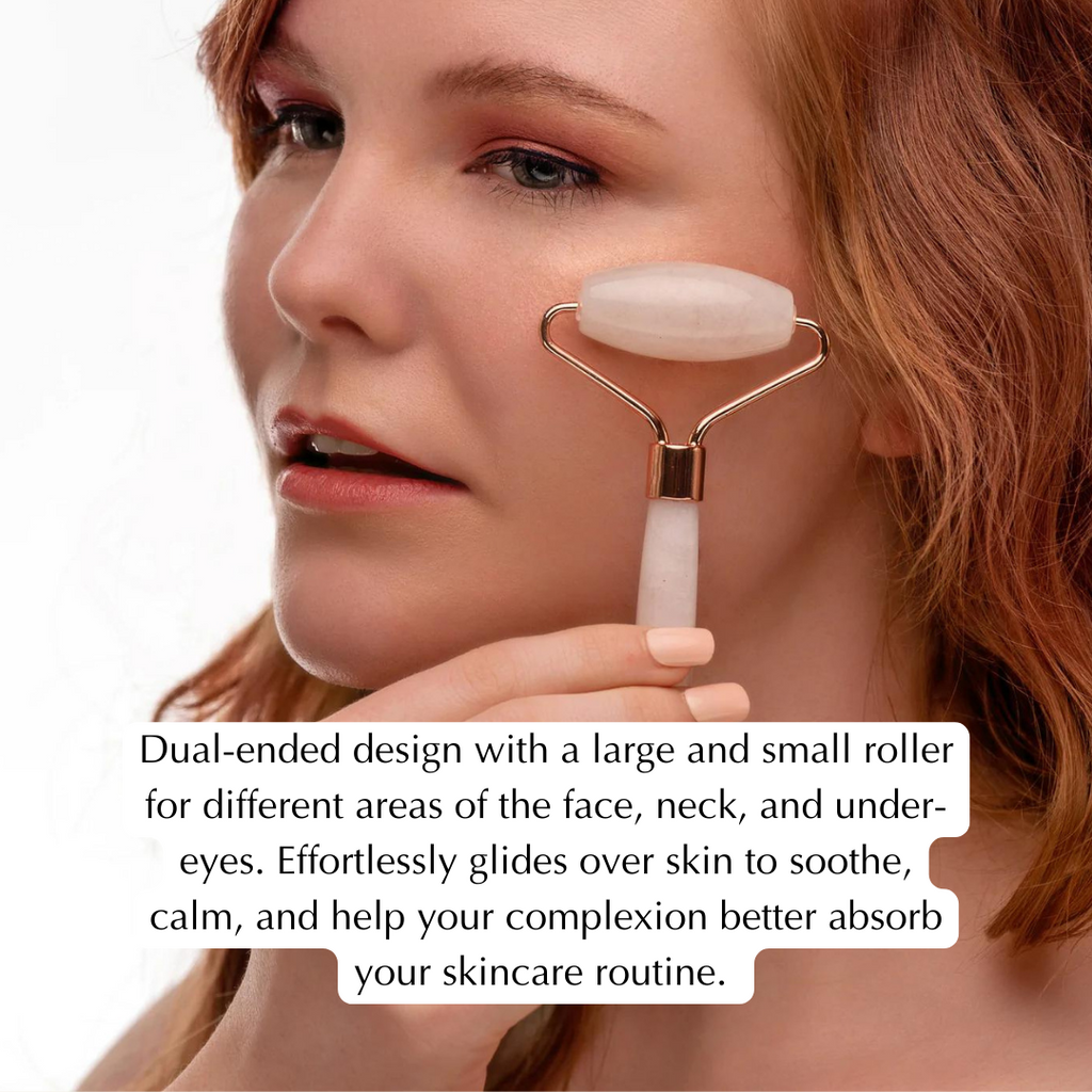 "Rose Quartz Facial Roller, dual-ended beauty tool, product view"
