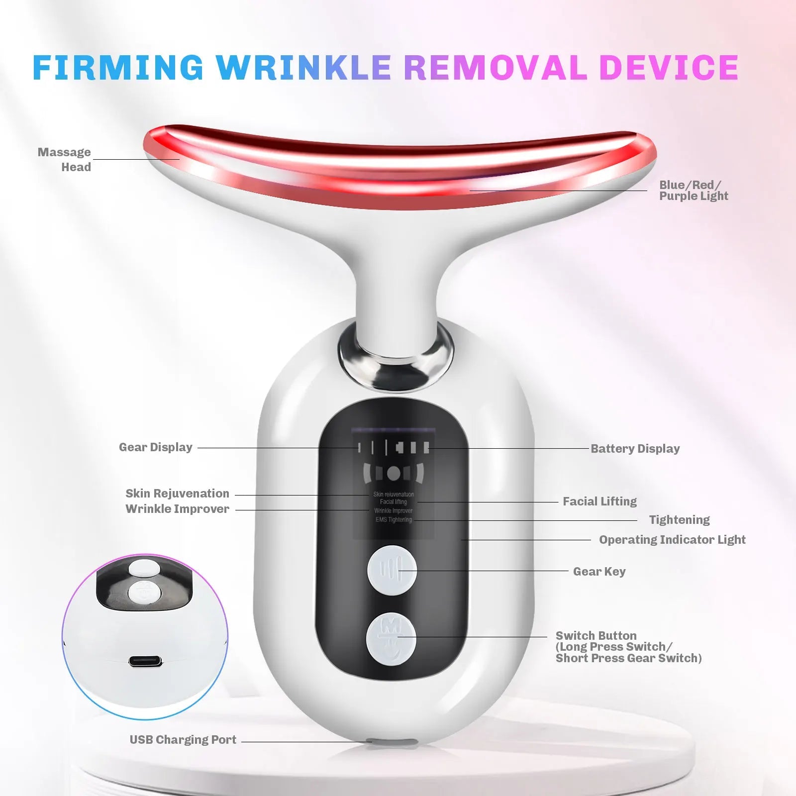 EMS Neck & Face Lifting Device – LED Photon Skin Tightening Massager