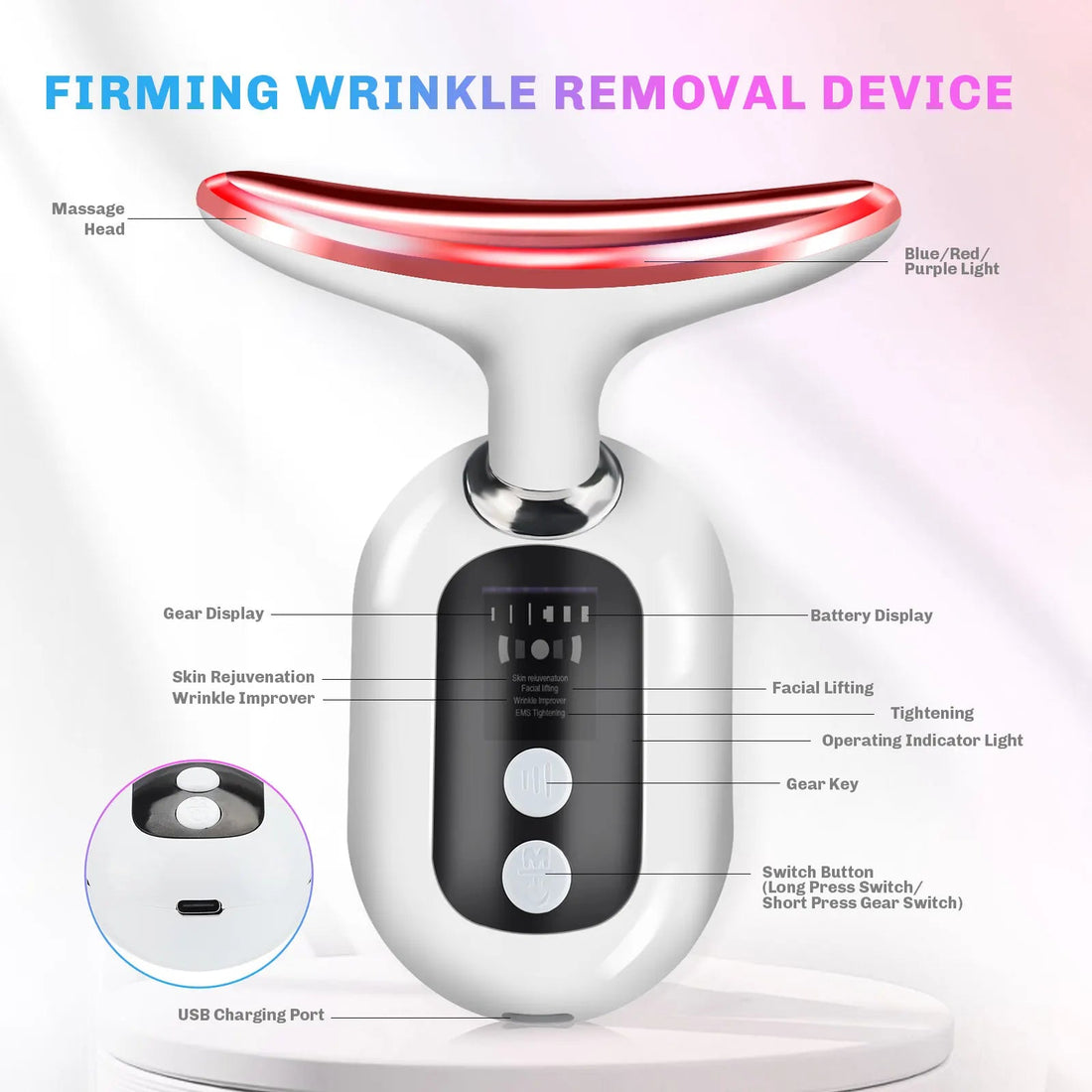 EMS Neck & Face Lifting Device – LED Photon Skin Tightening Massager