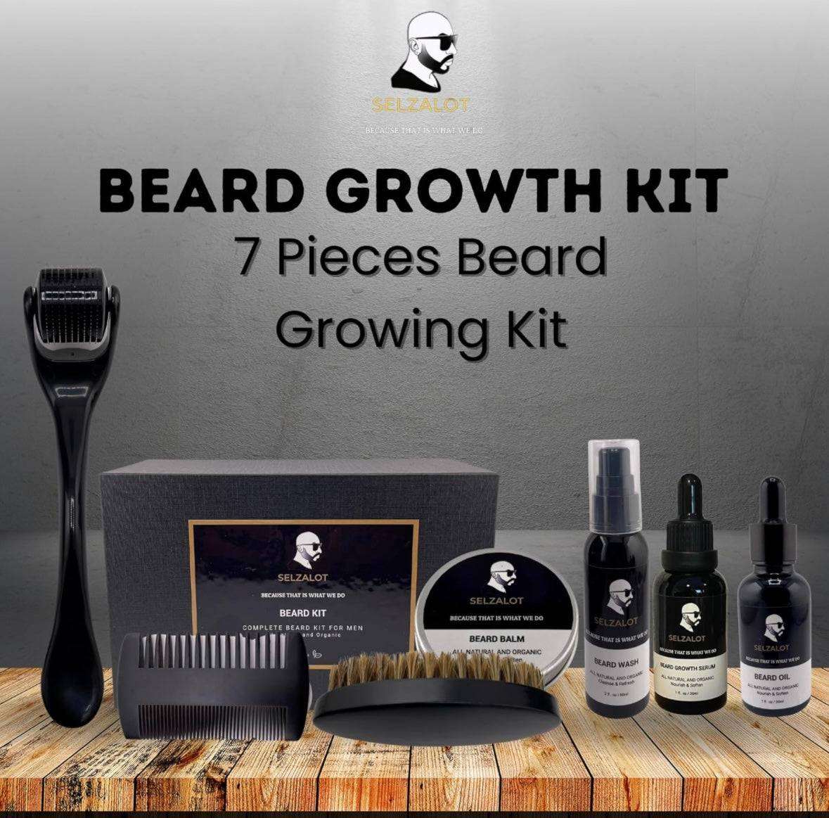 SELZALOT Beard Growth Kit – 7-Piece Men’s Grooming Set