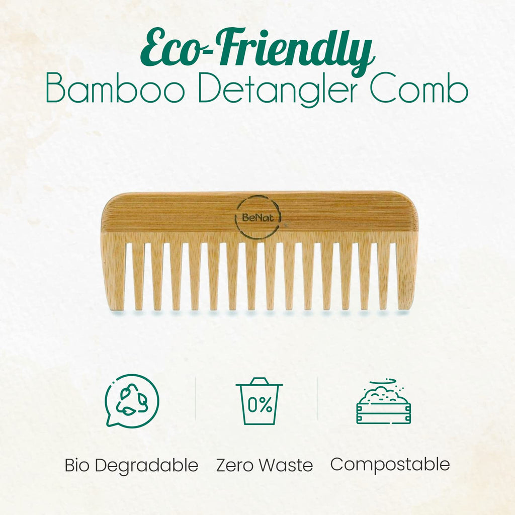 "Bamboo hair comb shown detangling hair"