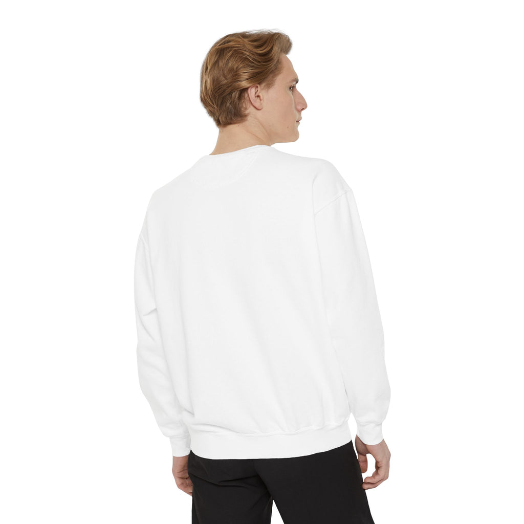 "Garment-dyed sweatshirt, back or detail view showing relaxed fit"