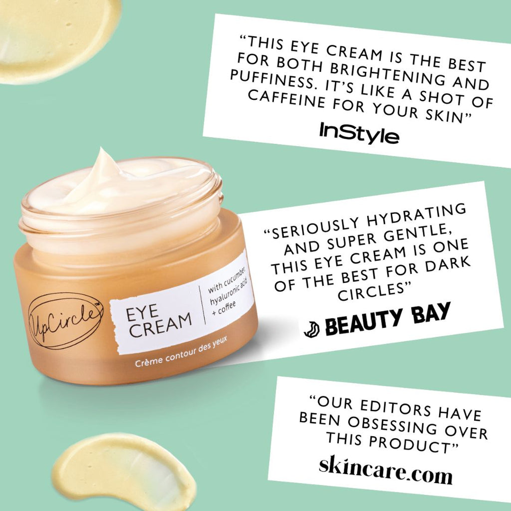 "Hyaluronic acid eye cream with coffee by UpCircle, glass jar product view"
