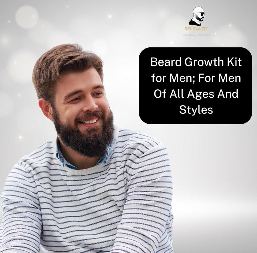 "Complete Beard Growth Kit, all 5 pieces displayed together"