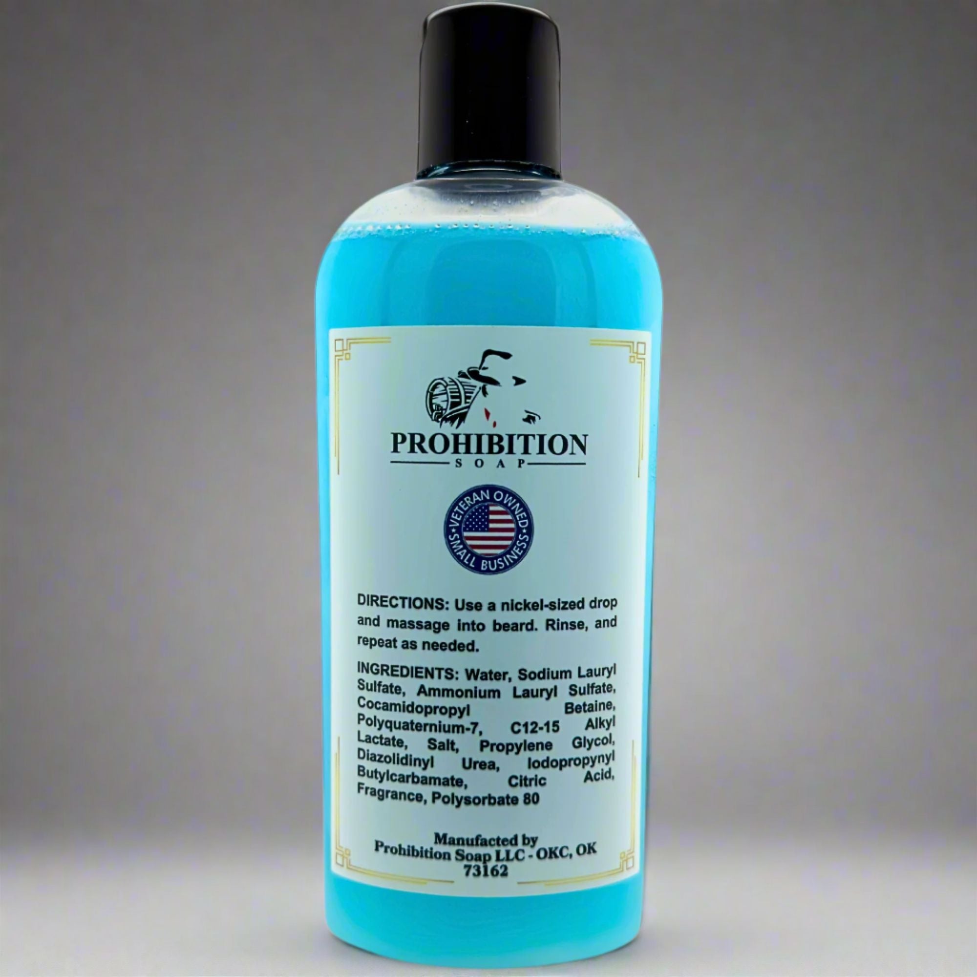 beard wash shampoo "Barbershop Beard Wash bottle, back label with ingredients"