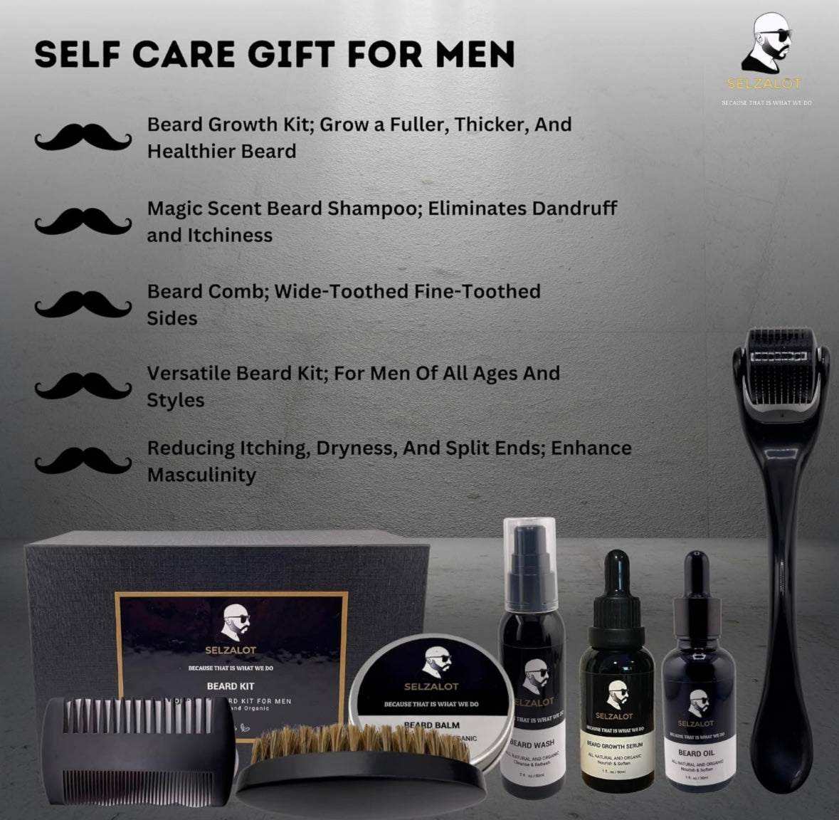 SELZALOT Beard Growth Kit – 7-Piece Men’s Grooming Set