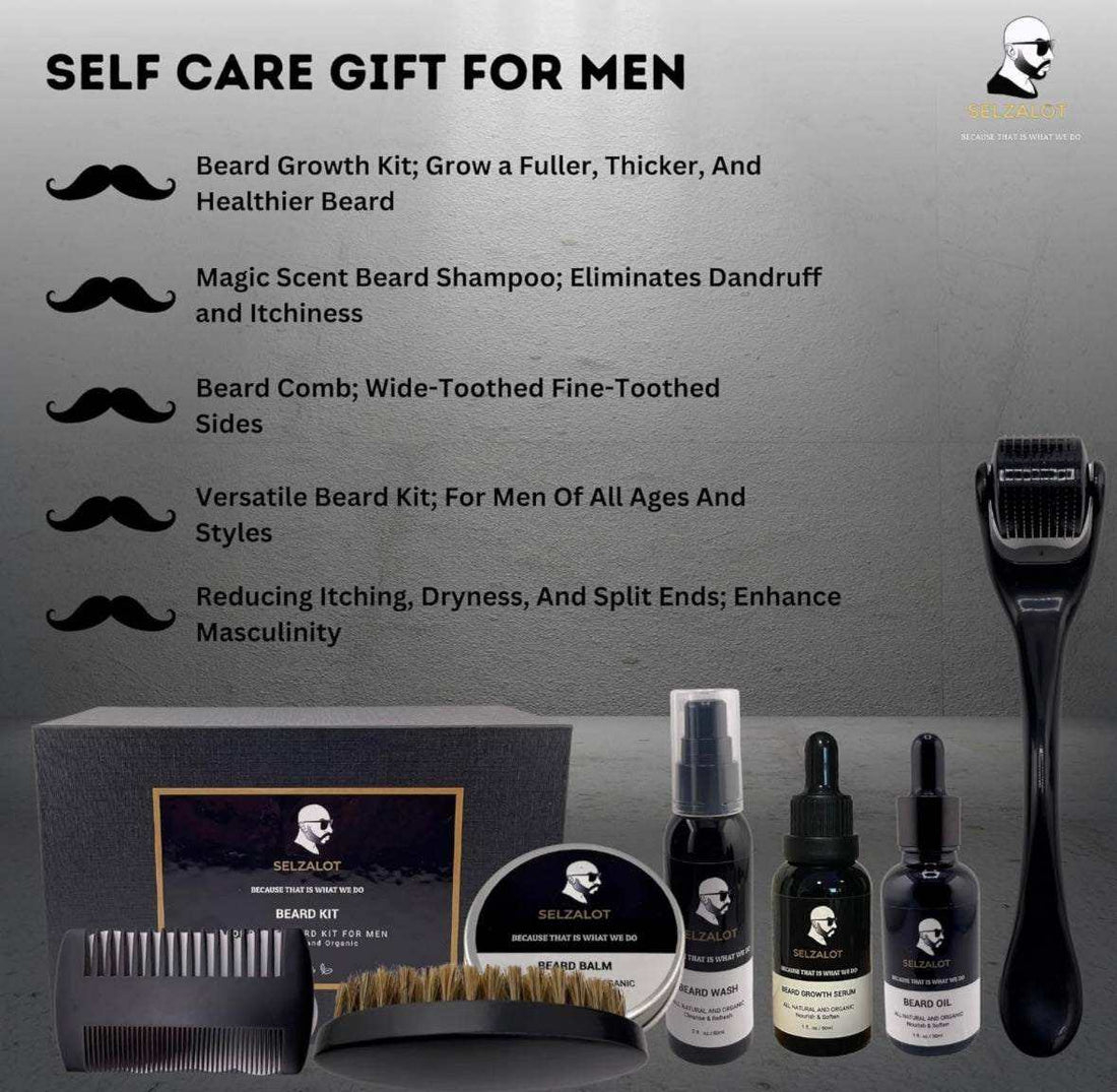 SELZALOT Beard Growth Kit – 7-Piece Men’s Grooming Set