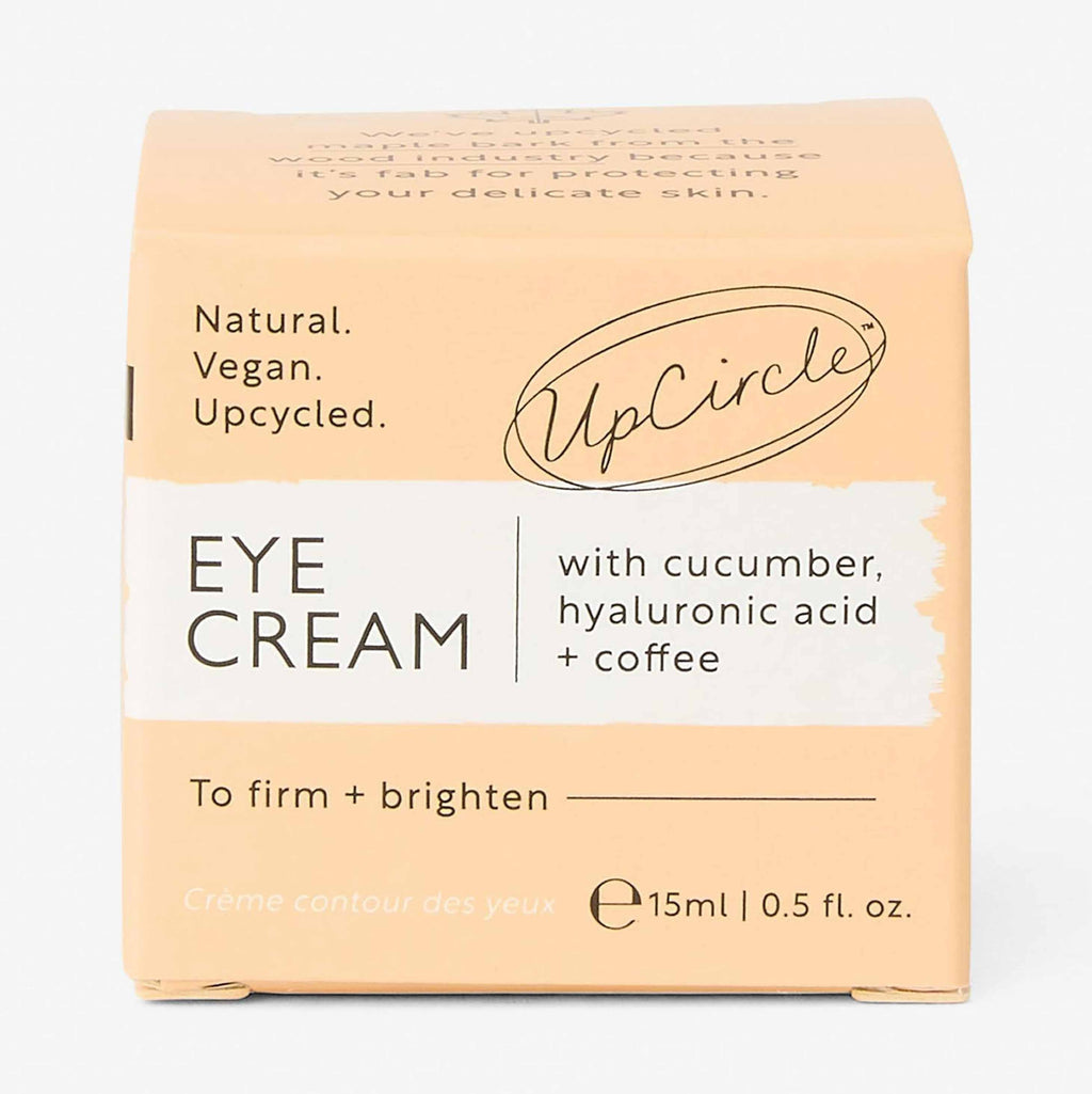 "Hyaluronic acid eye cream with coffee by UpCircle, glass jar product view"