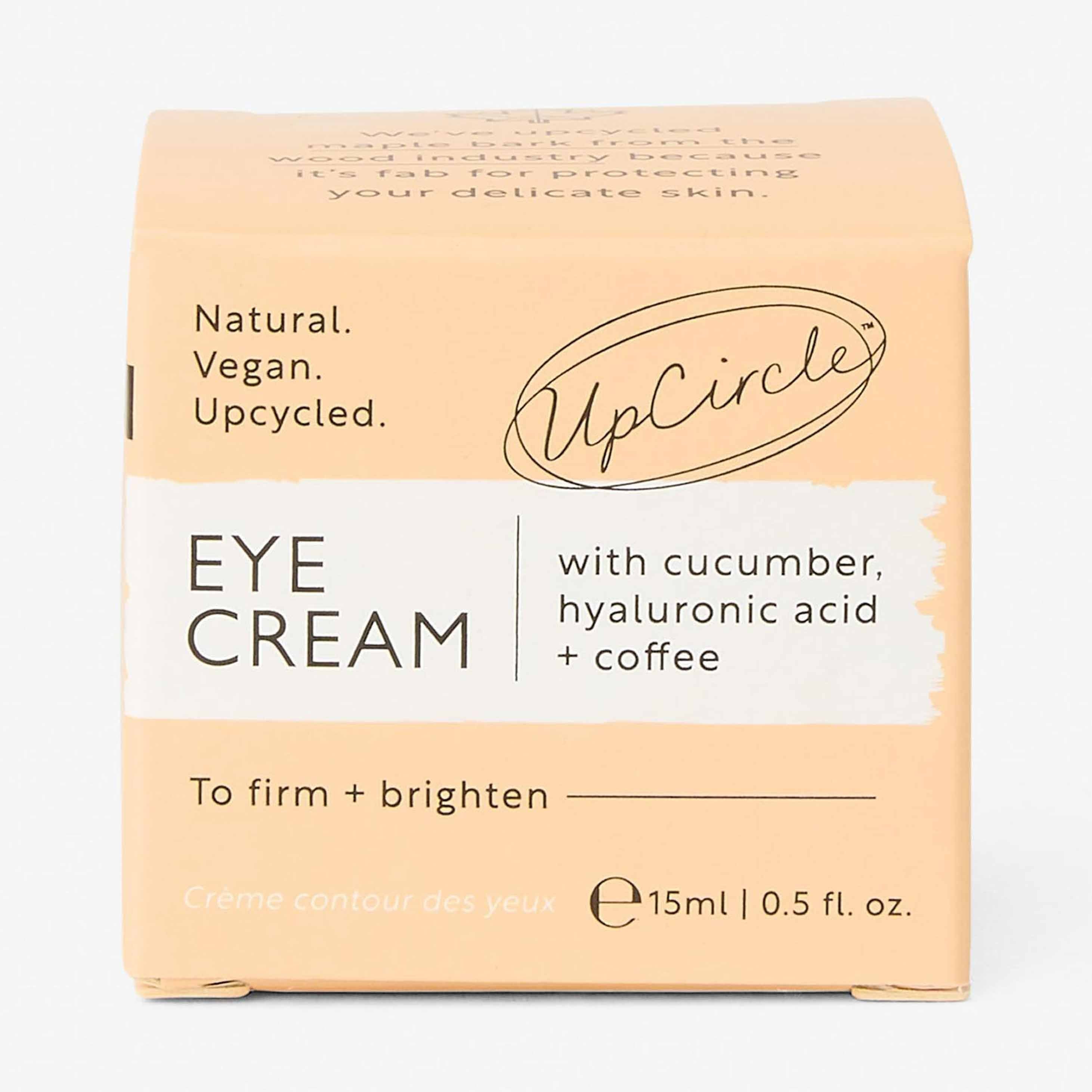 "Hyaluronic acid eye cream with coffee by UpCircle, glass jar product view"