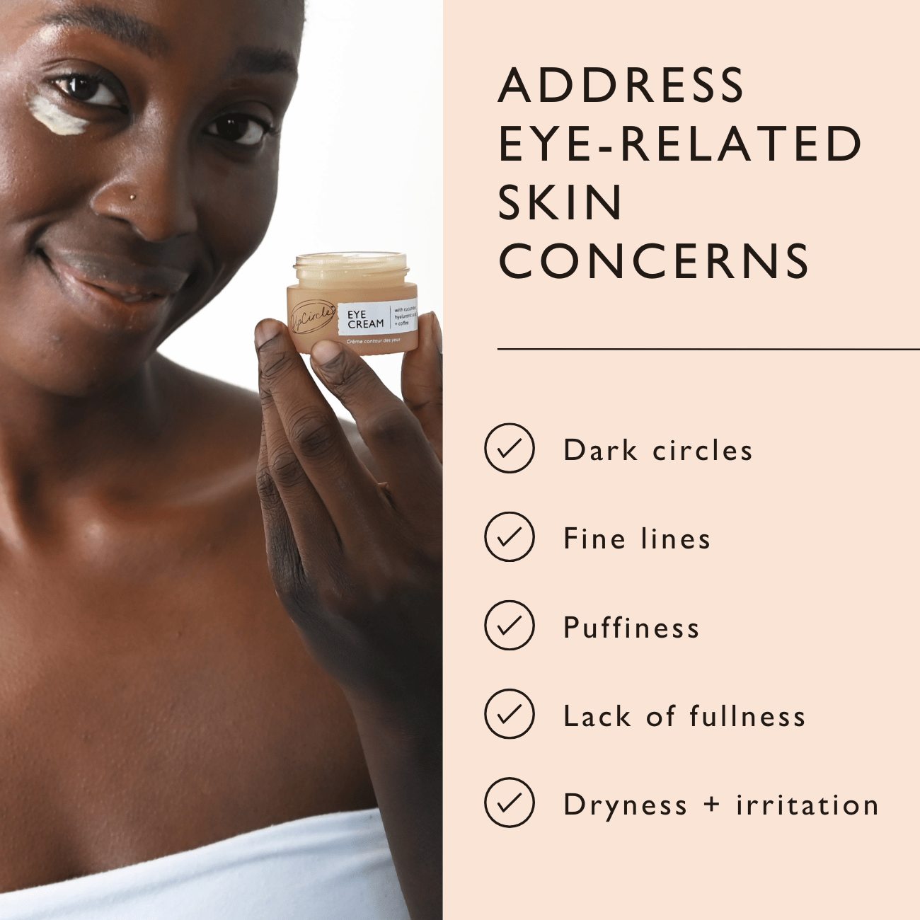 "Hyaluronic acid eye cream with coffee by UpCircle, glass jar product view"