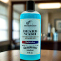 beard wash shampoo "Barbershop Beard Wash bottle, back label with ingredients"
