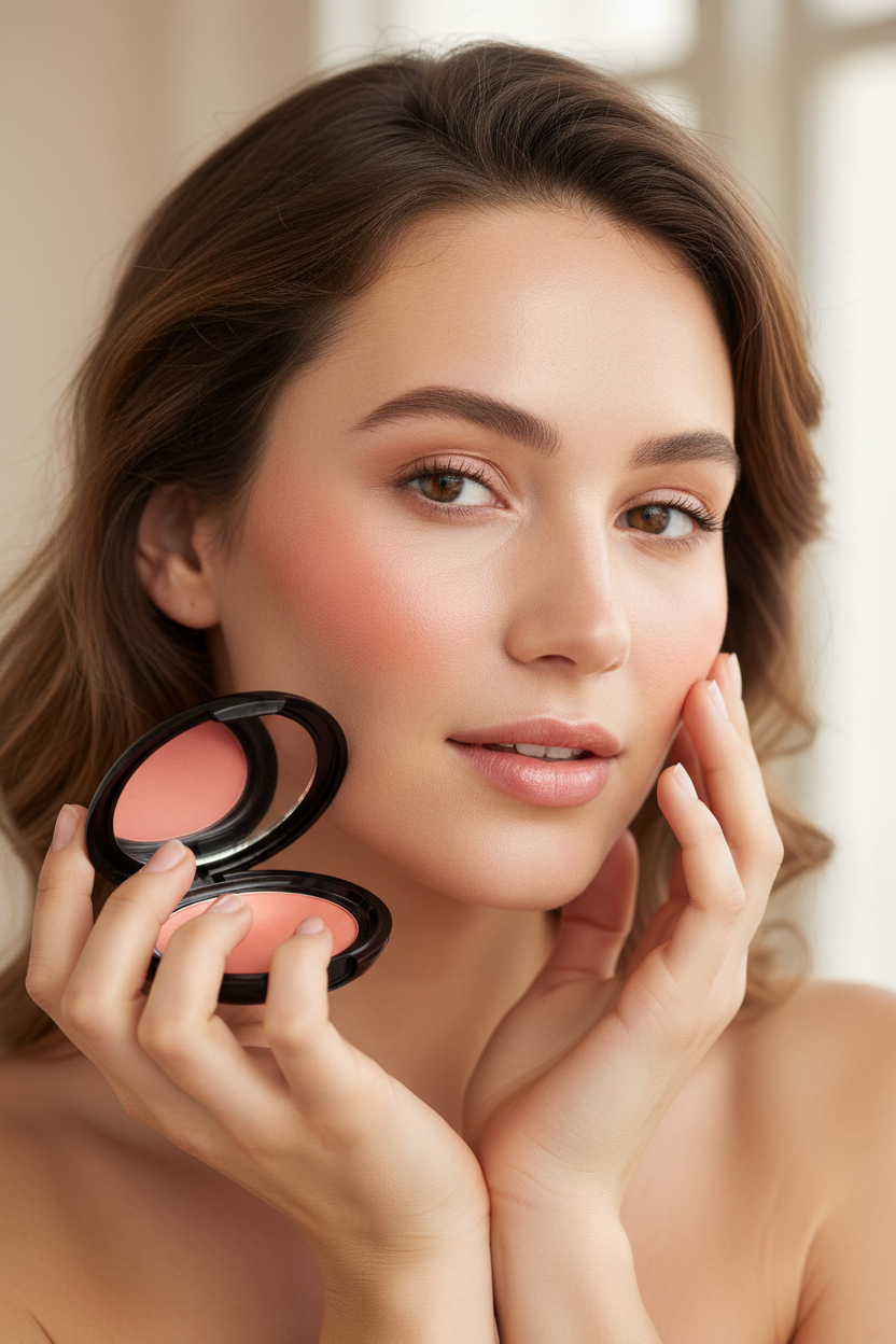 "Pressed Powder Blush in Allure shade, compact packaging"