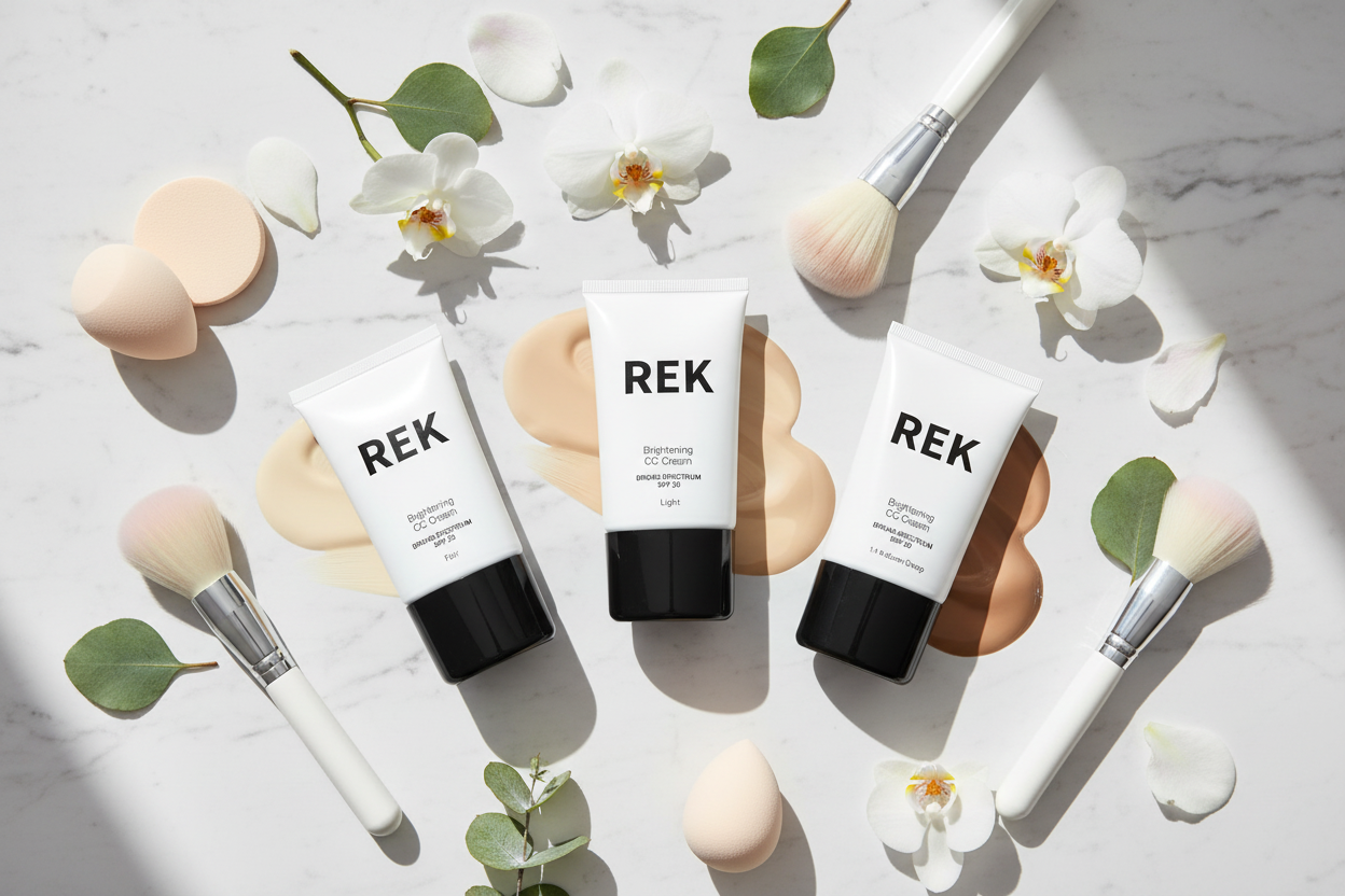 Brightening CC Cream by REK Cosmetics in Fair shade, front view of packaging