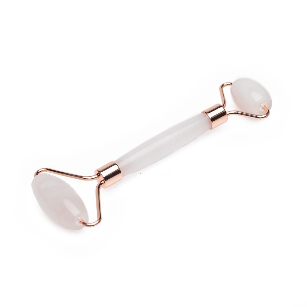 "Rose Quartz Facial Roller, dual-ended beauty tool, product view"