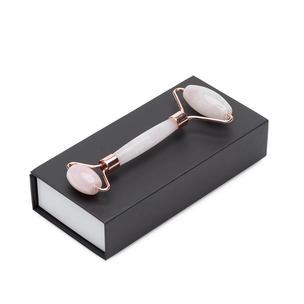 "Rose Quartz Facial Roller, dual-ended beauty tool, product view"
