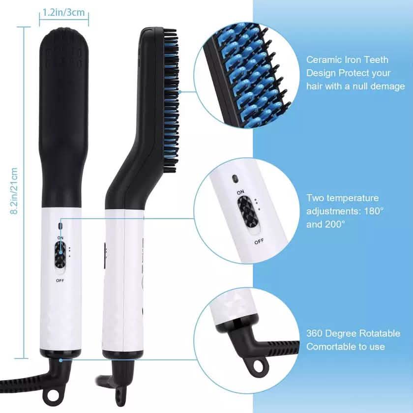 "Electric beard straightener control button and heat settings"