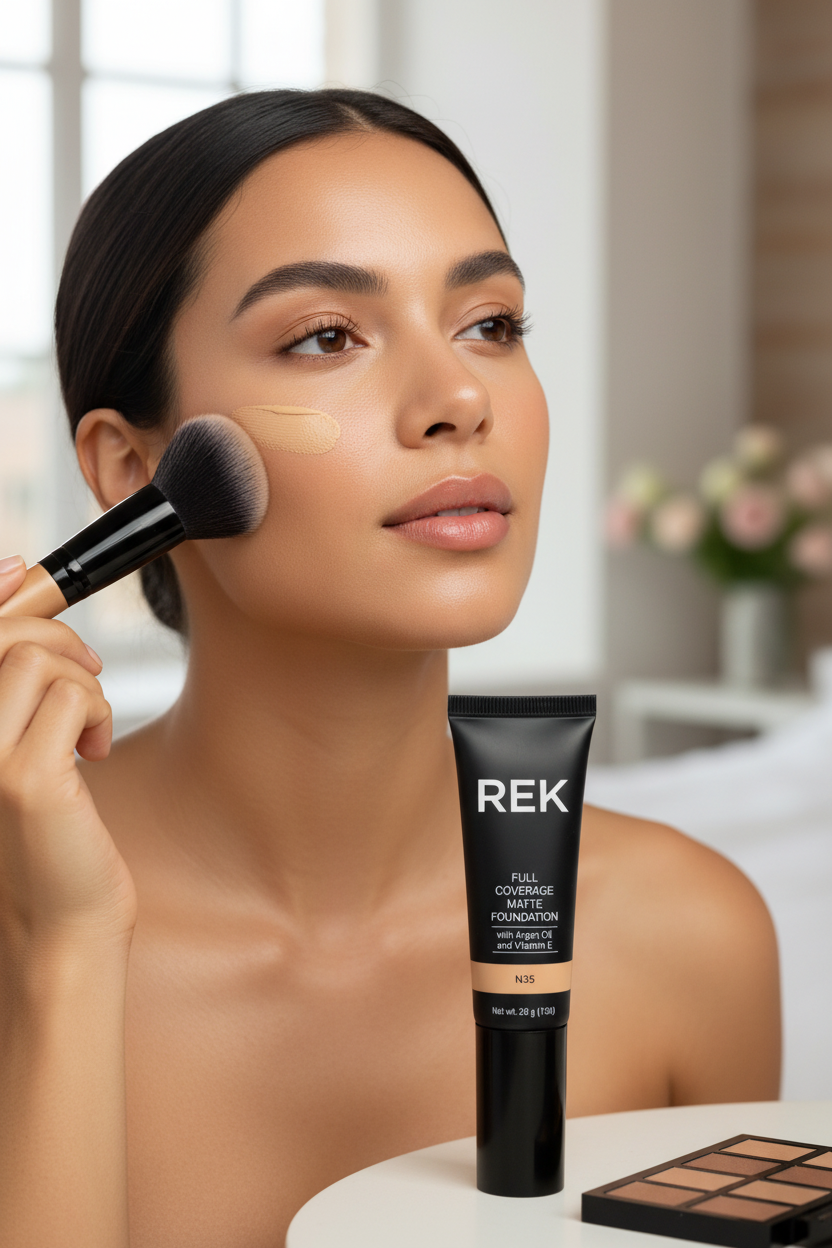 Full Coverage Matte Foundation by REK Cosmetics in shade N35"