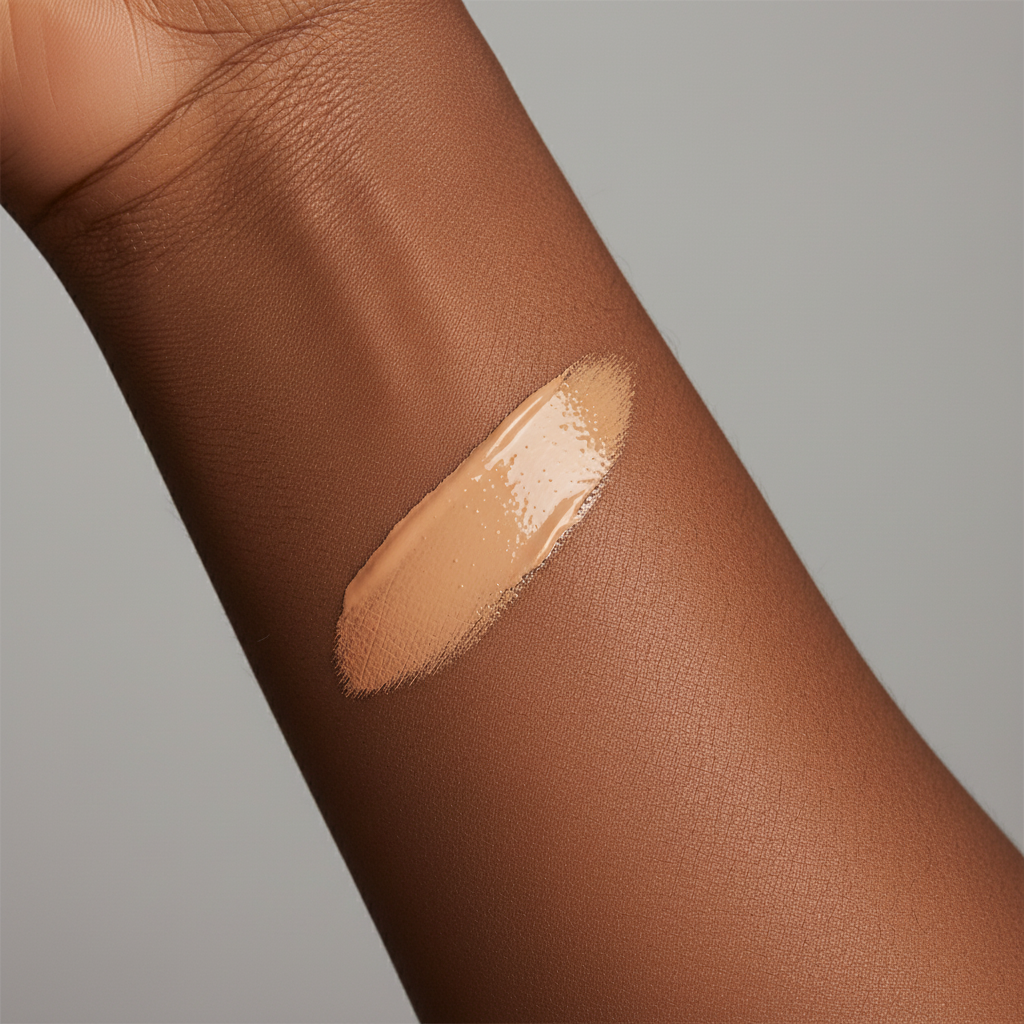"Applying full coverage matte foundation for a flawless, shine-free finish"