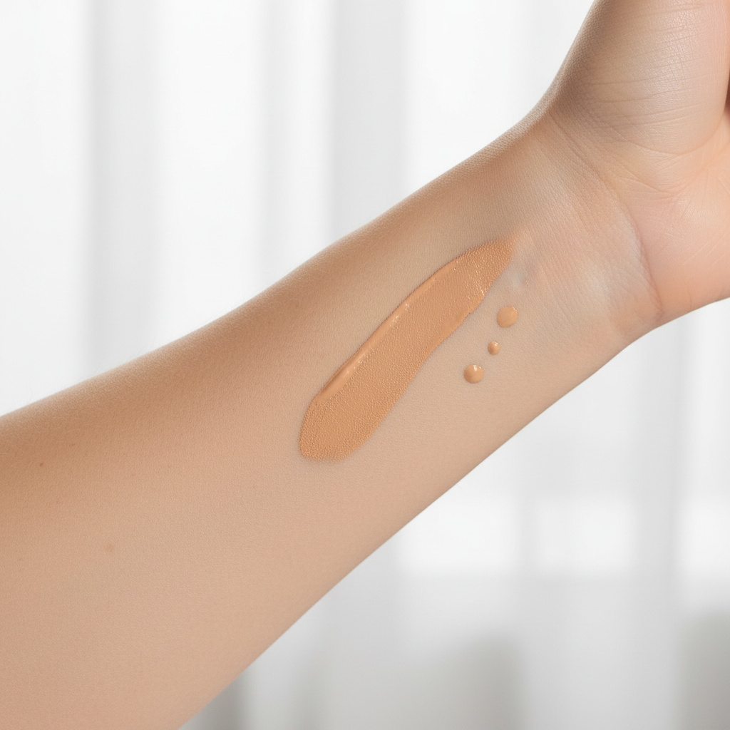 "Full coverage matte foundation shade N35 swatch on a fair skin tone"
