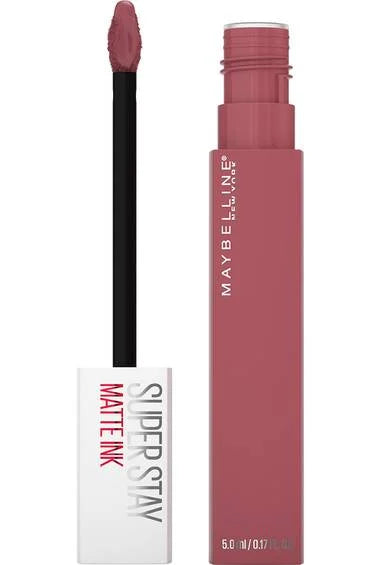 Matte liquid lipstick by Maybelline in SuperStay Matte Ink packaging, showcasing long-lasting and bold color.